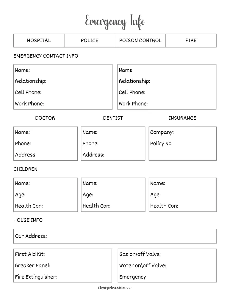 Emergency Contact List Template