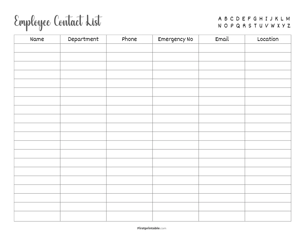 Employee Contact List Template 01