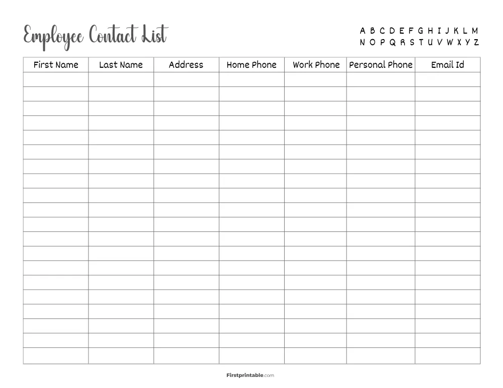 Employee Contact List Template 02