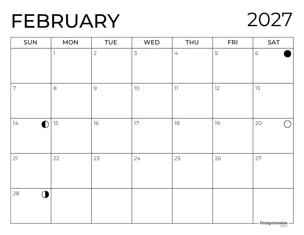 February 2027 with Moon Phases