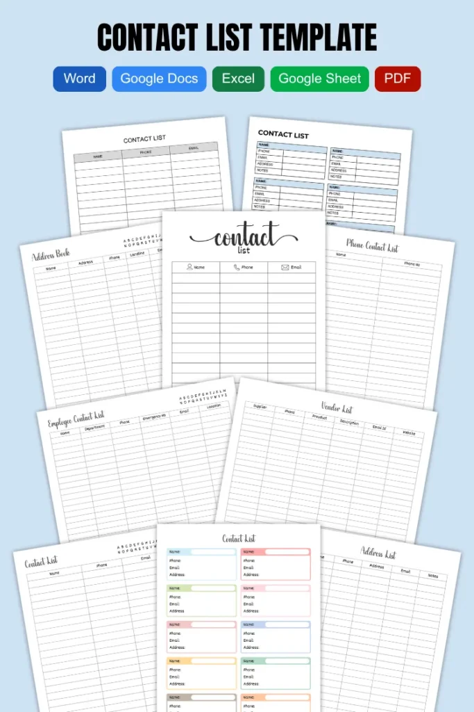 Free Contact List Templates | Word, Excel & PDF