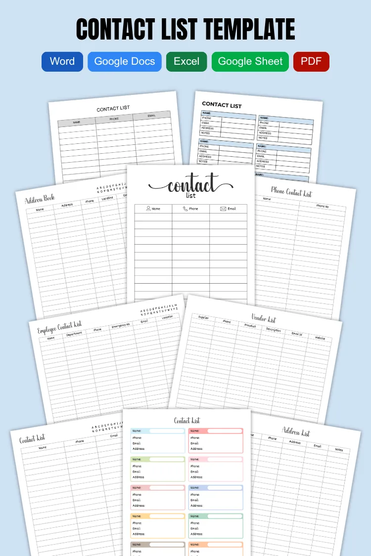 Free Contact List Templates | Word, Excel & PDF