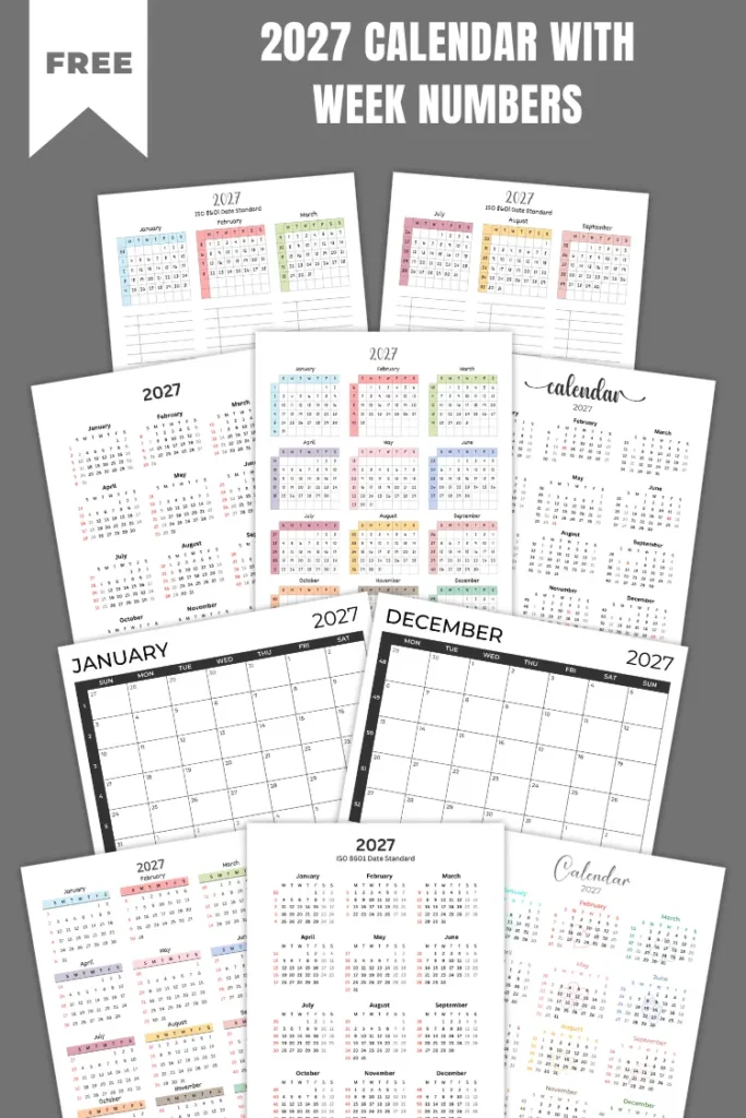 2027 Calendar with Week Numbers | Free PDF Printables