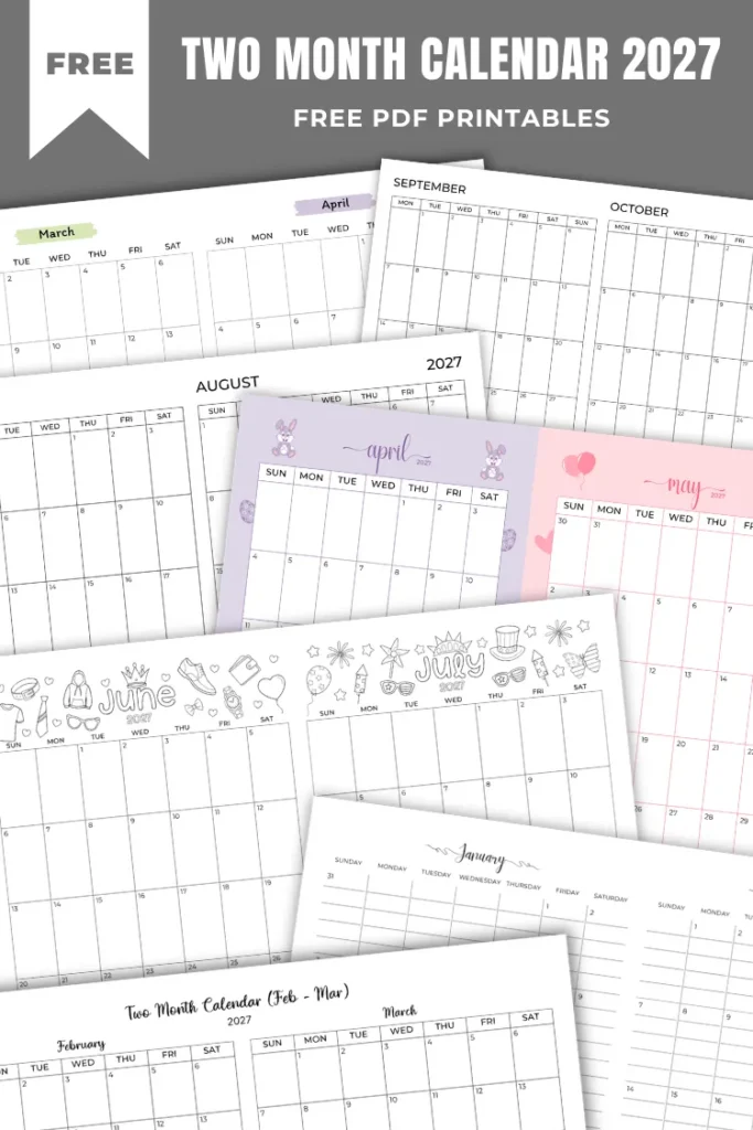2027 Two Month Calendars | Free PDF Printables