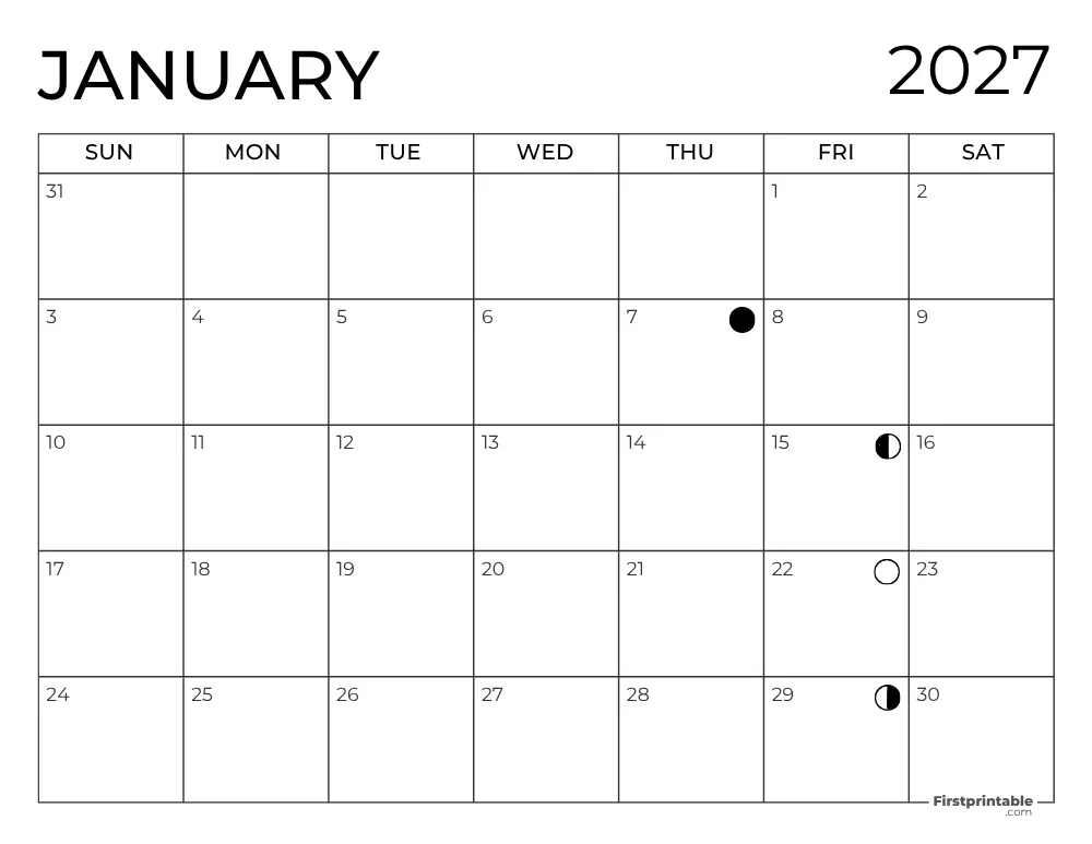 January 2027 with Moon Phases