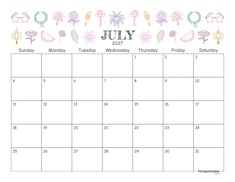 July 2027 Calendar Floral 01