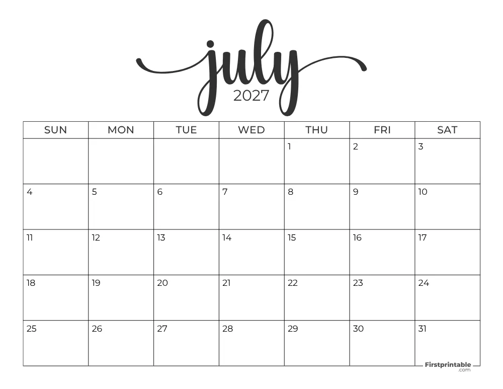 July 2027 Calendar