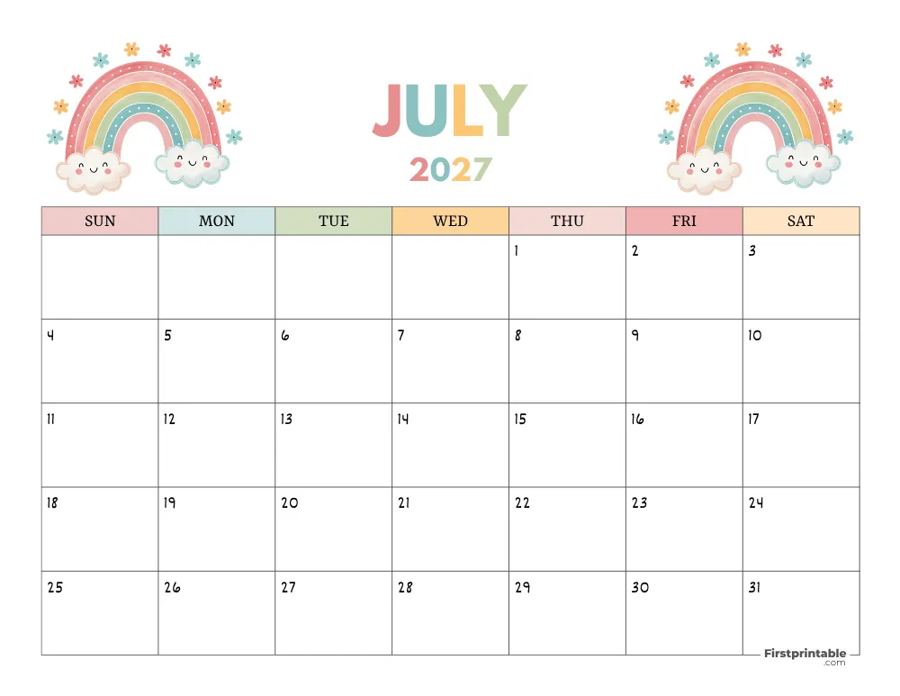 July 2027 Free Calendar