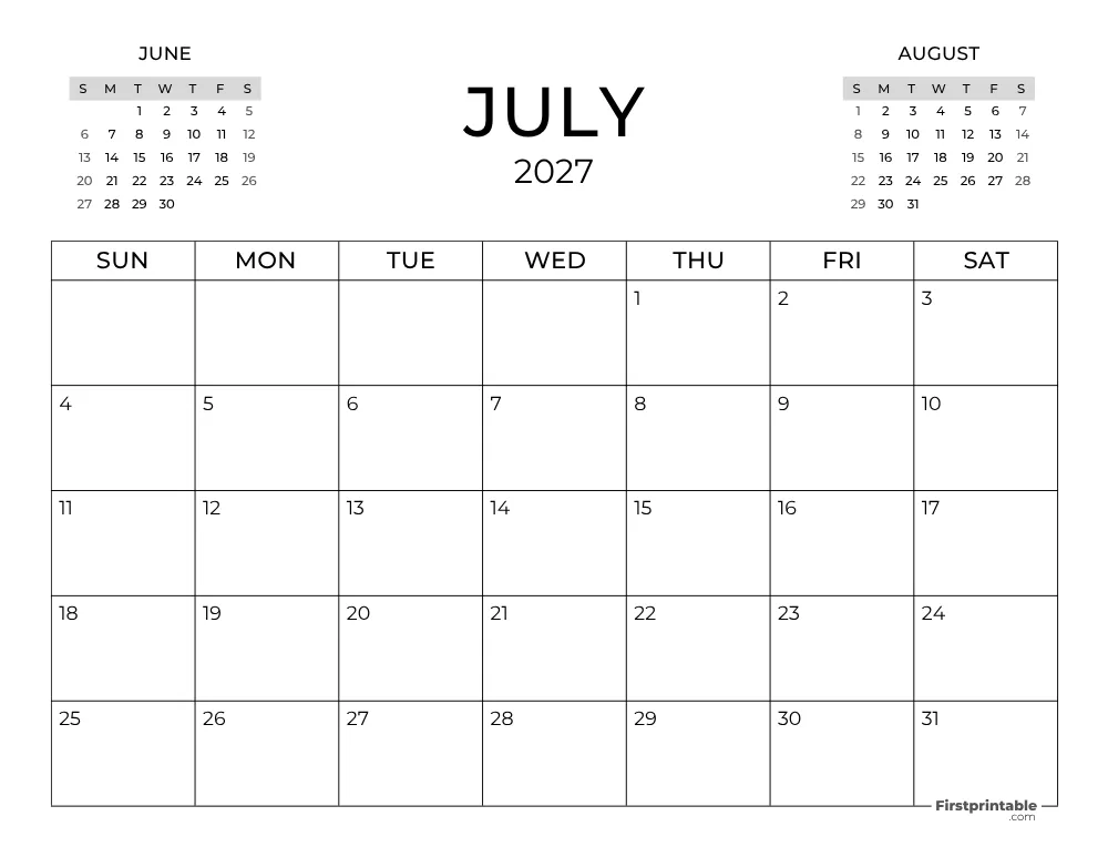 July Calendar 2027