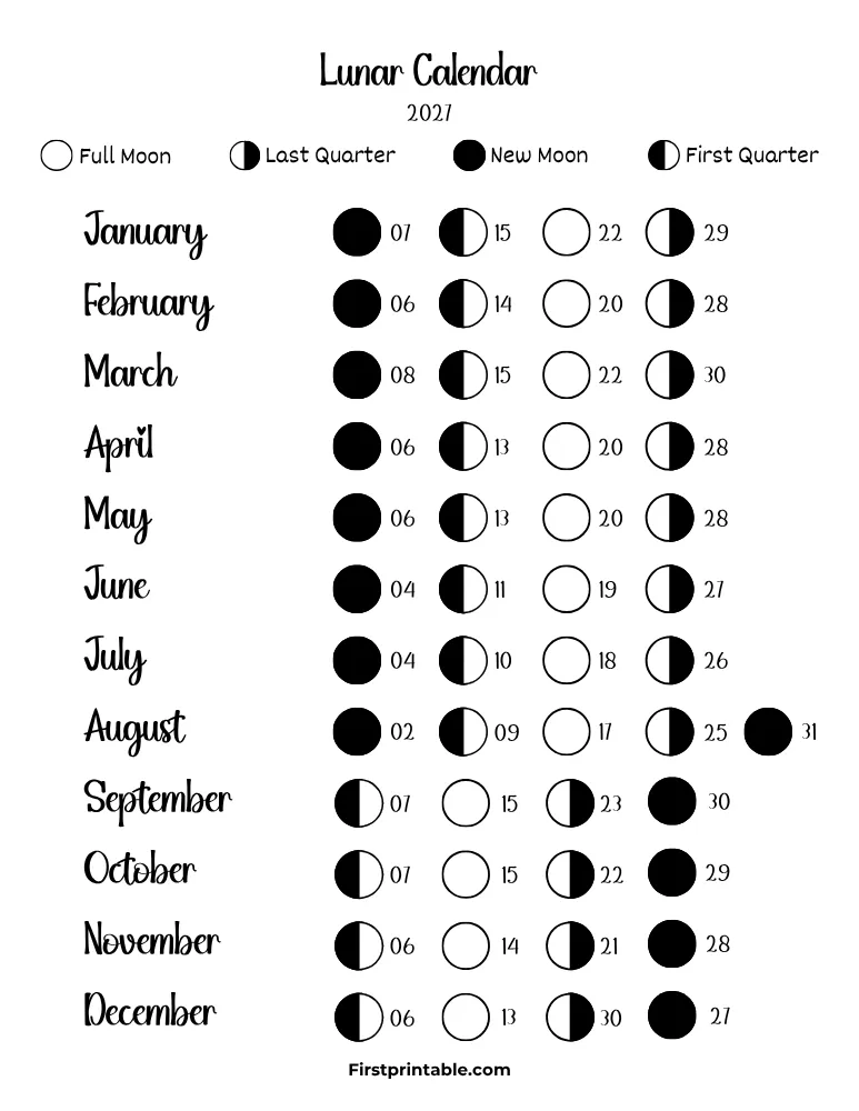 Lunar Calendar 2027 with Moon Phases 04