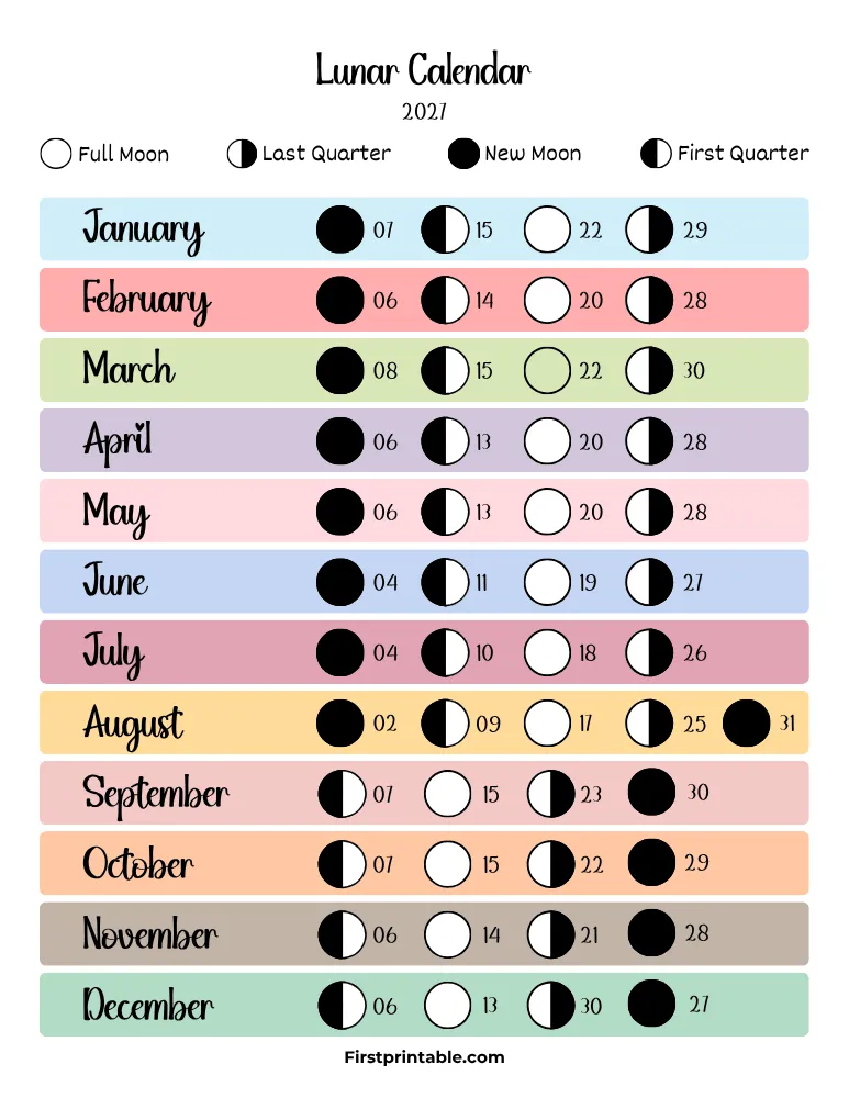 Lunar Calendar 2027 with Moon Phases 05