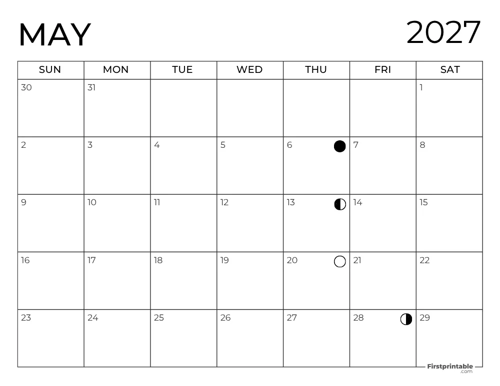 May 2027 with Moon Phases