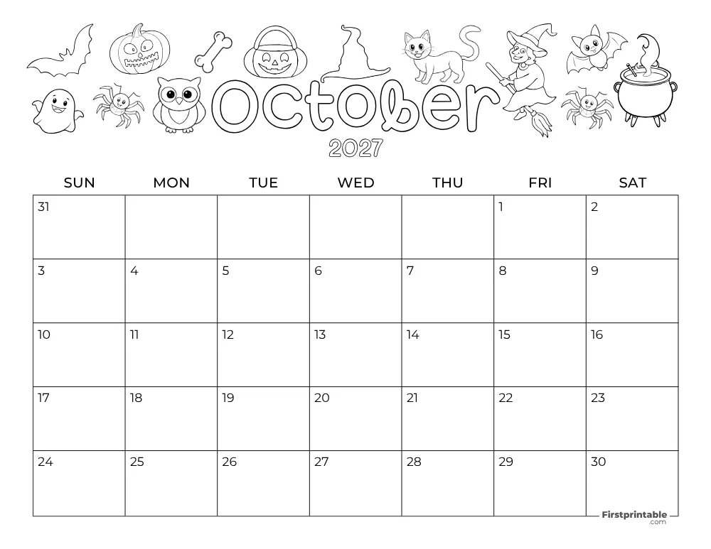 October 2027 Calendar Halloween Themed