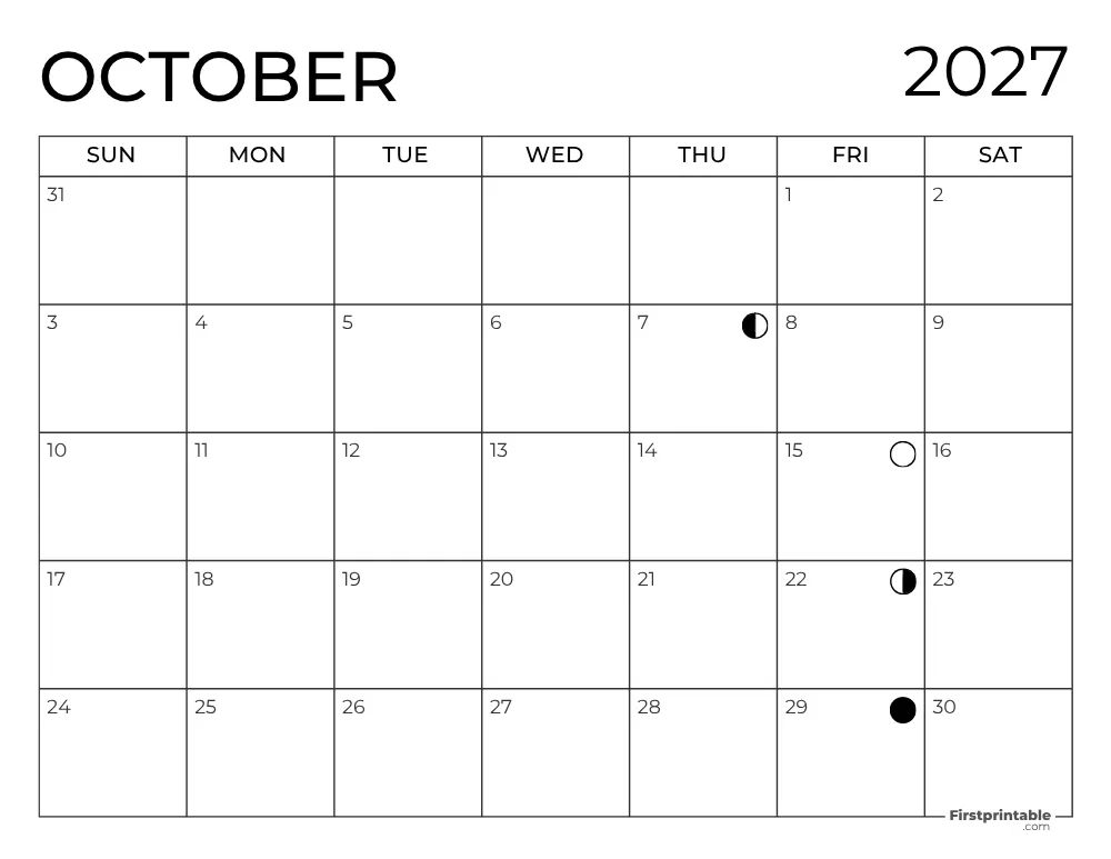 October 2027 with Moon Phases