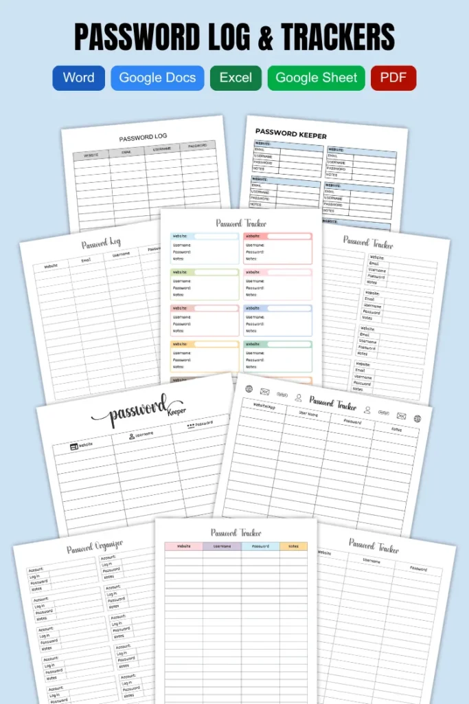 Password Log & Trackers | Free PDF Printables