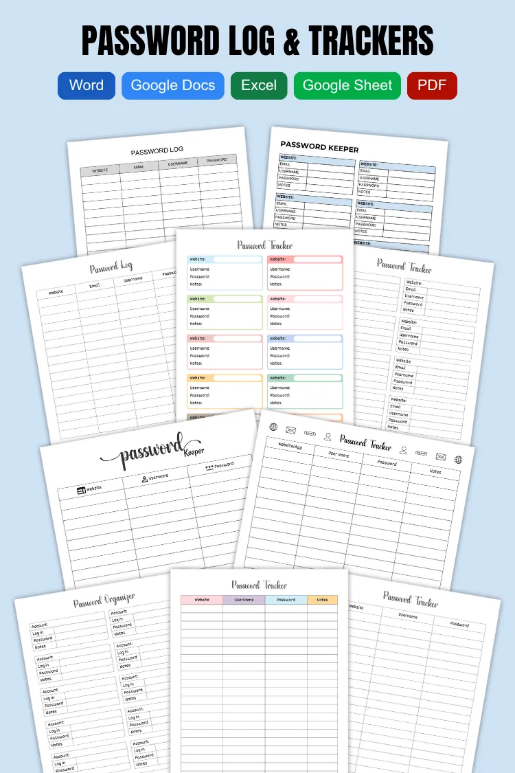 Password Log & Trackers | Free PDF Printables