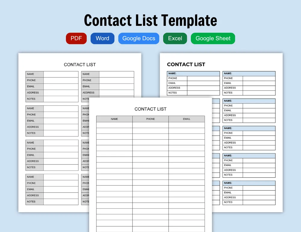 Printable Contact List Template