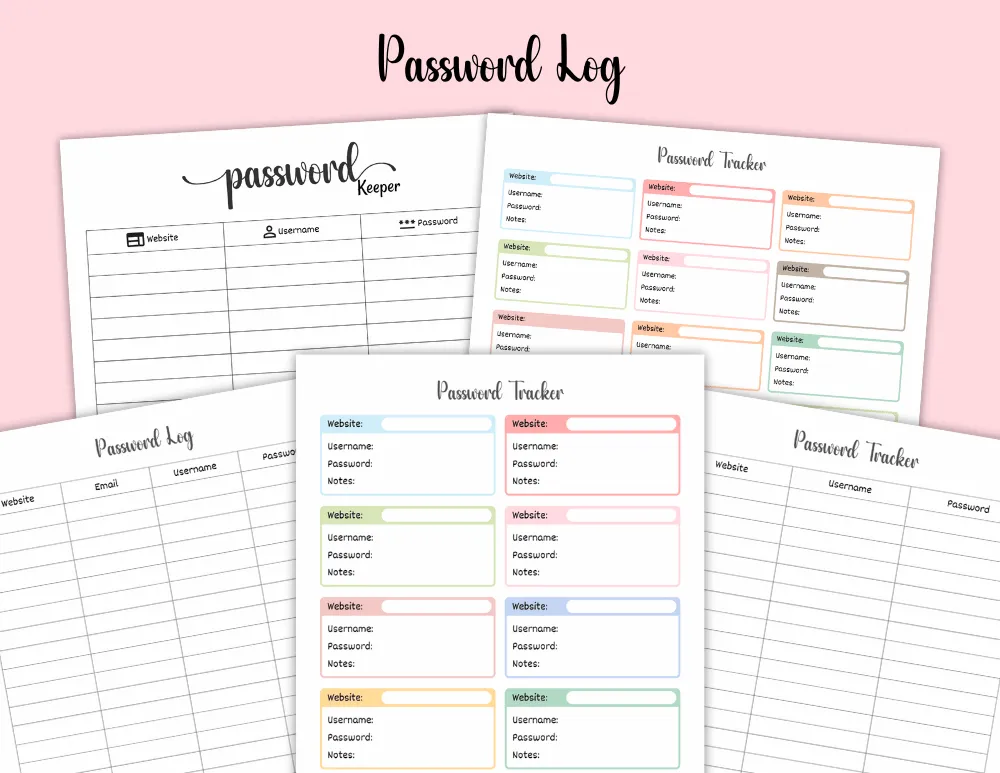 Printable Password Log