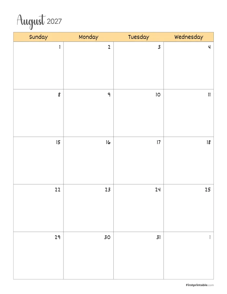 August 2027 Calendar Page 01