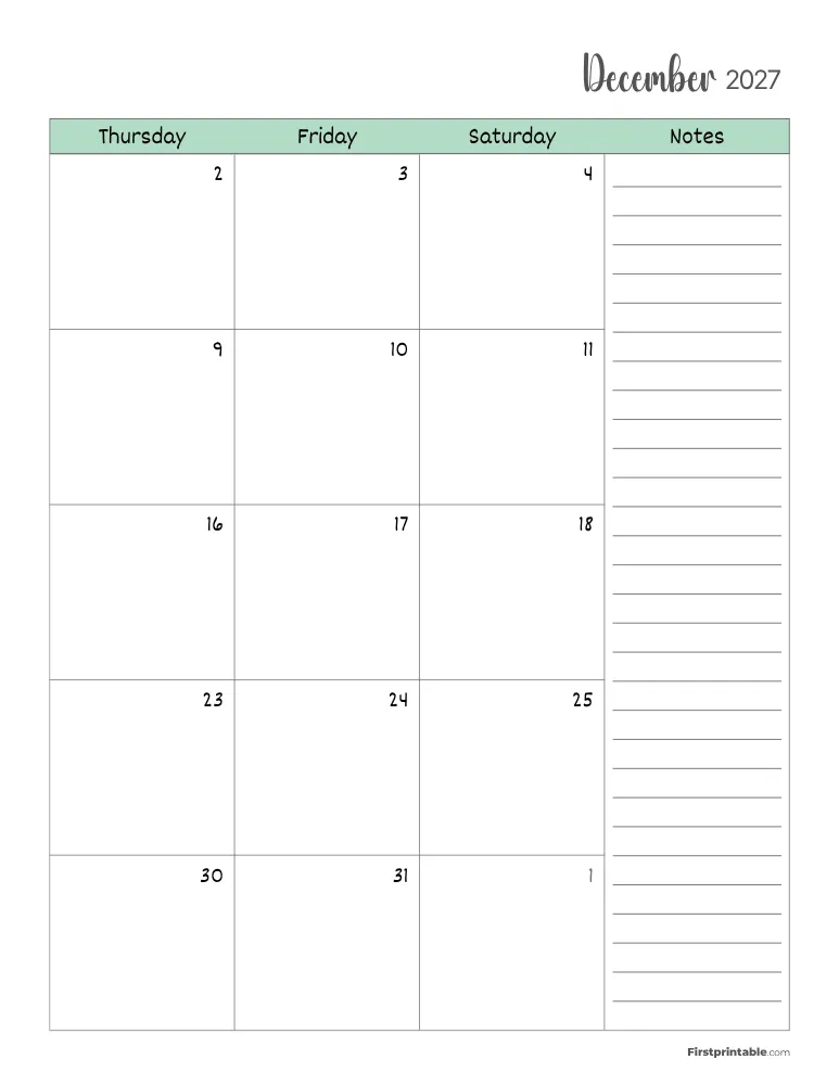 December 2027 Calendar Page 02