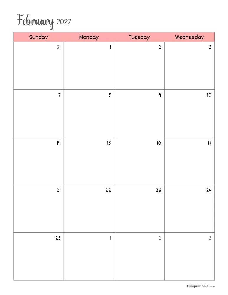 February 2027 Calendar Page 01