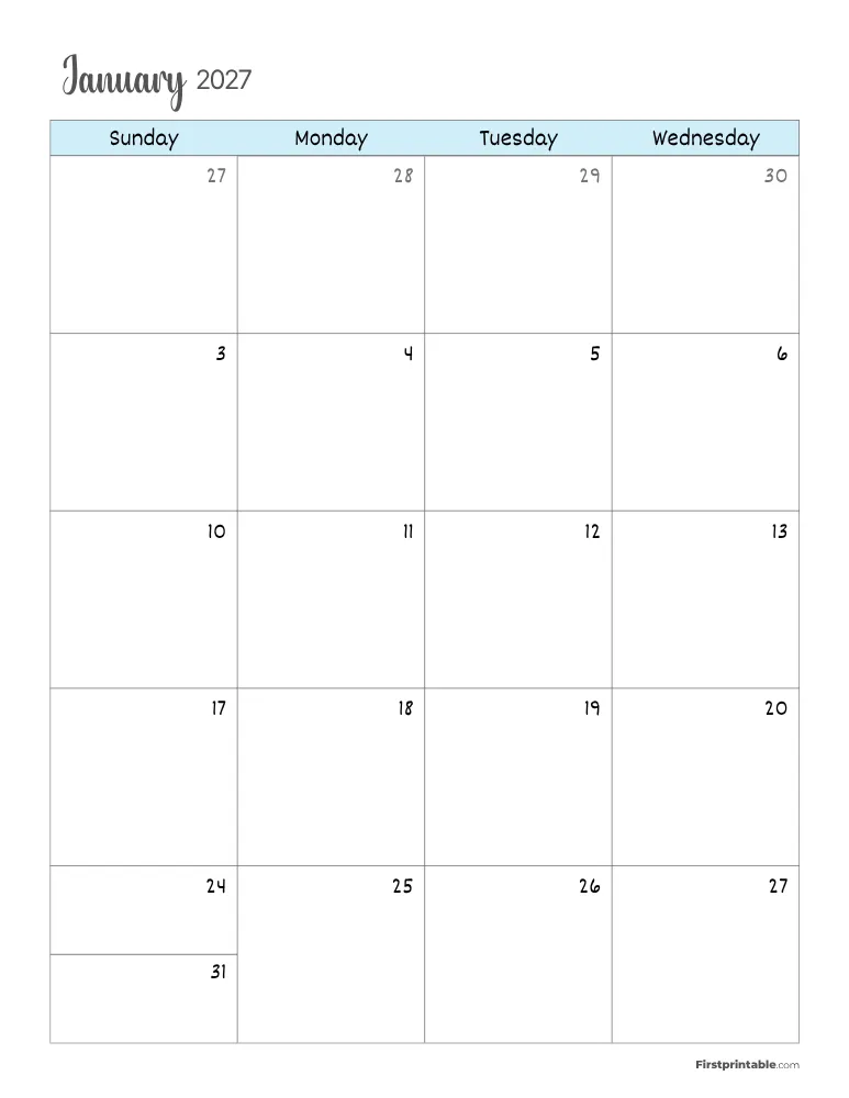 January 2027 Calendar Page 01