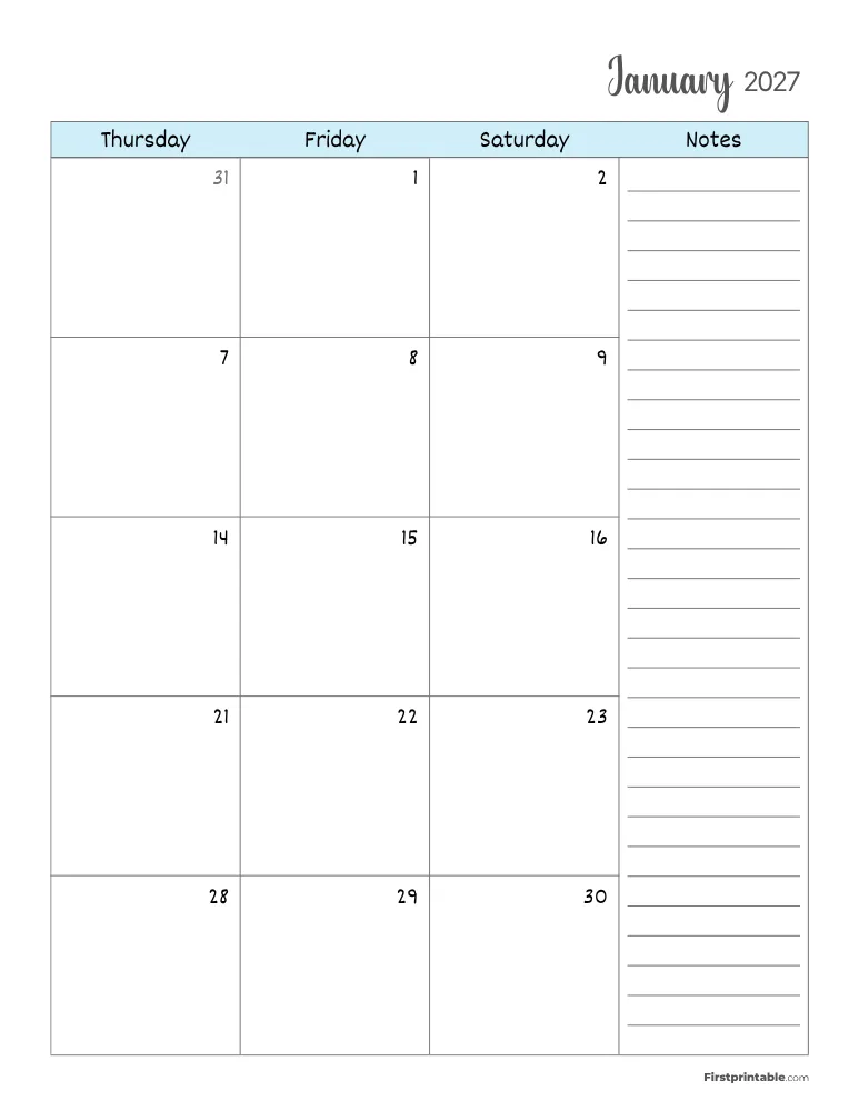 January 2027 Calendar Page 02