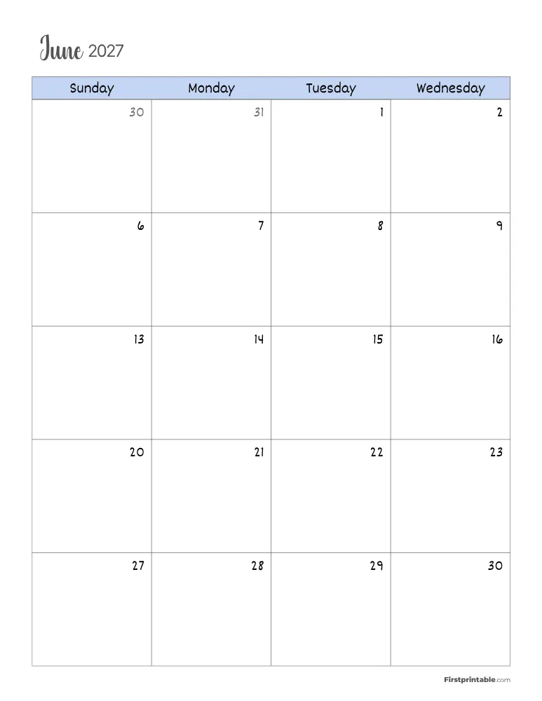 June 2027 Calendar Page 01