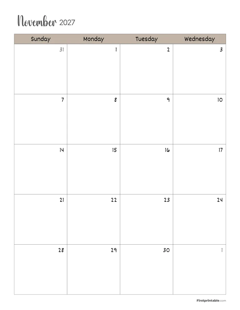 November 2027 Calendar Page 01