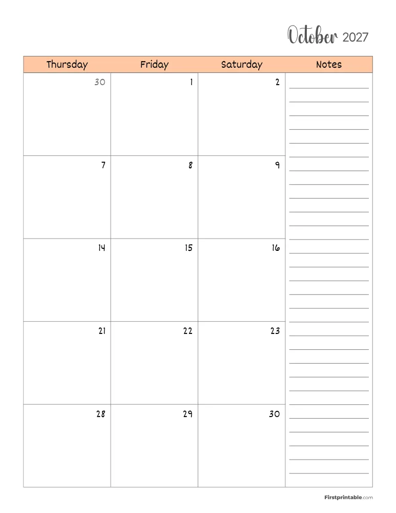 October 2027 Calendar Page 02