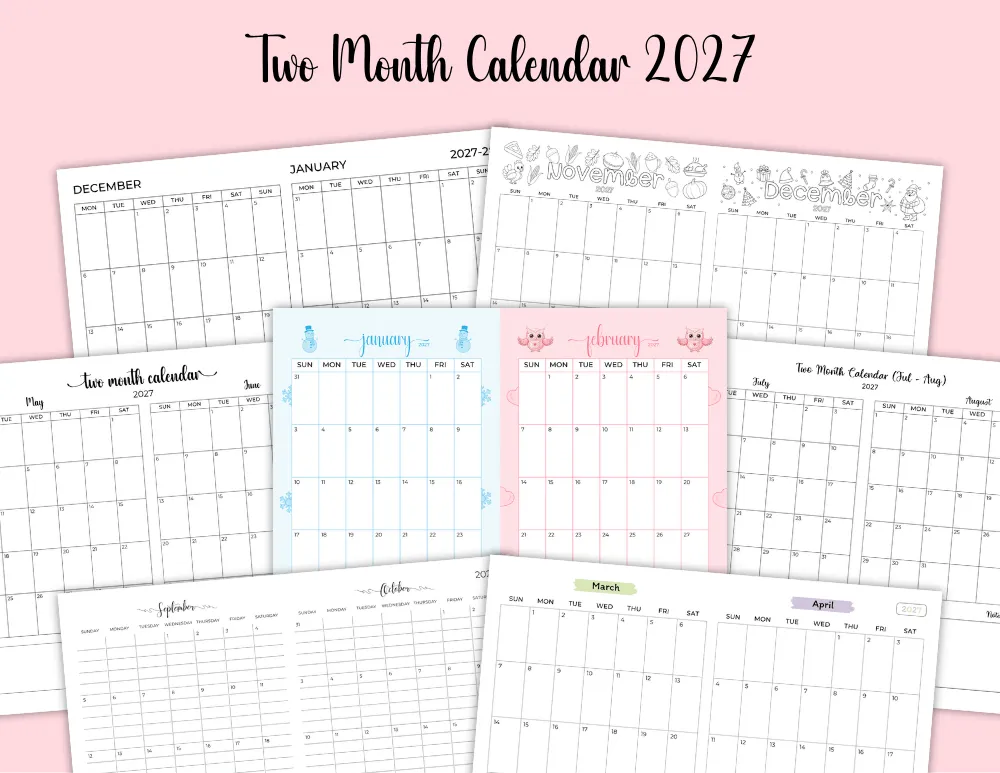 Printable Two Month Calendar 2027