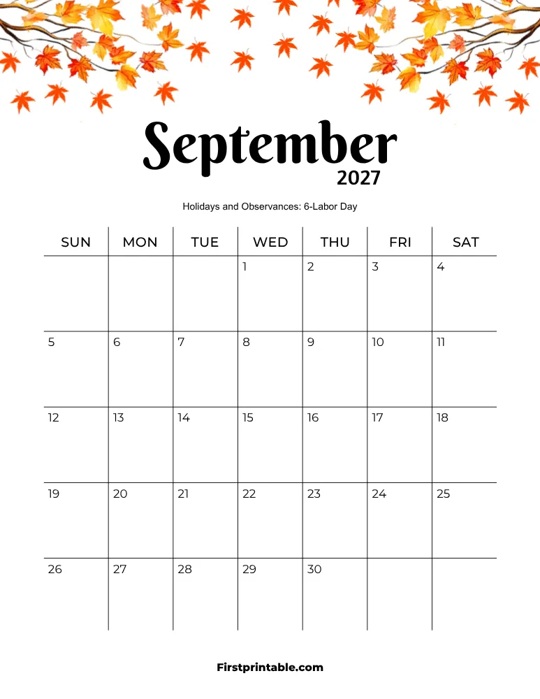 September 2027 Calendar Fall Theme