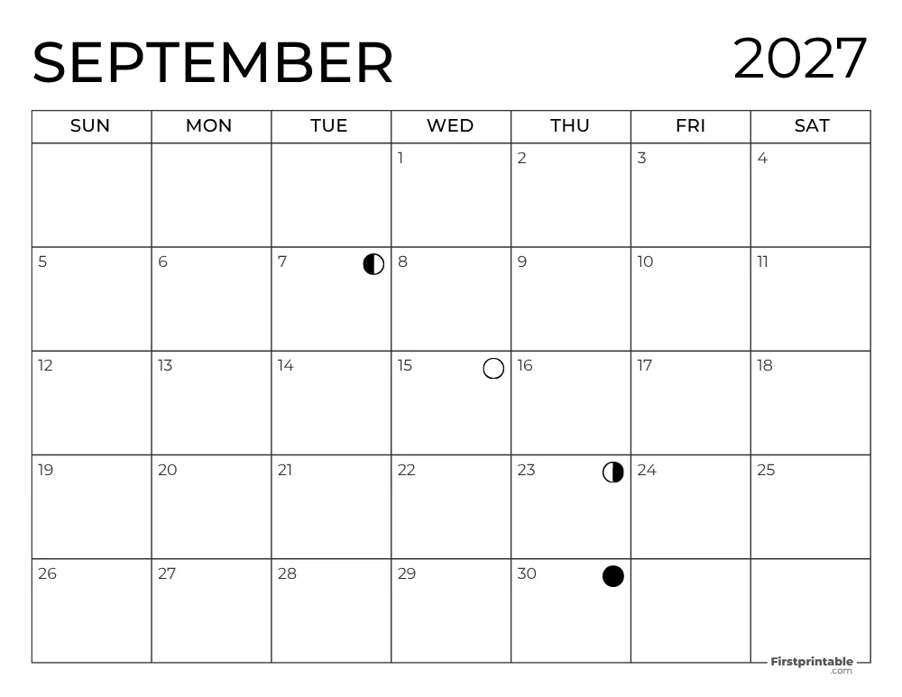 September 2027 with Moon Phases