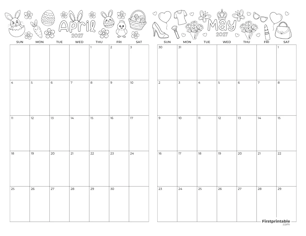 Two Month April May 2027 Calendar Template 04