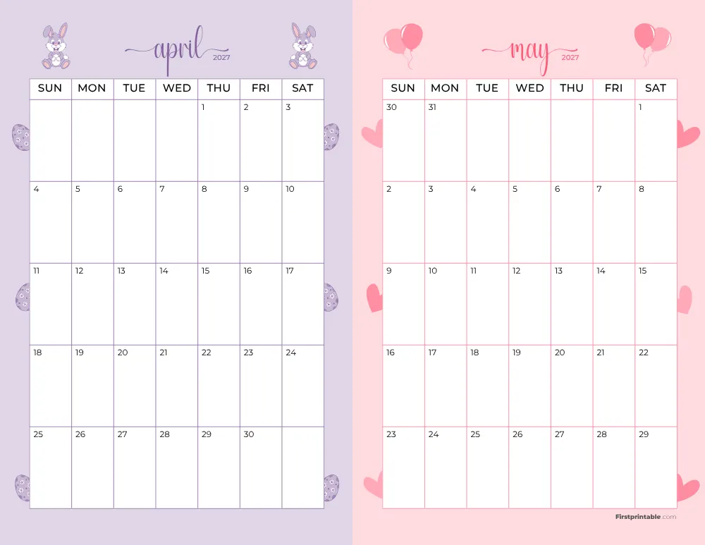 Two Month April May 2027 Calendar Template 07