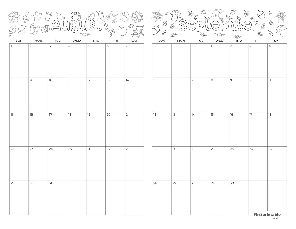 Two Month August September 2027 Calendar Template 04