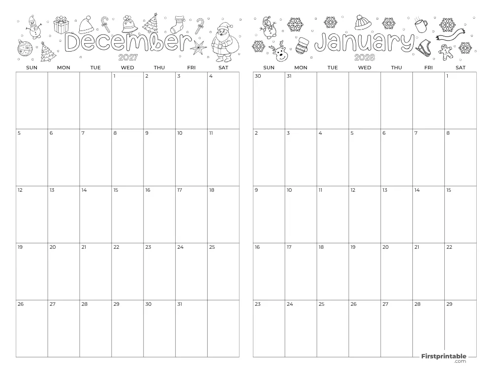 Two Month December January 2027 Calendar Template 04