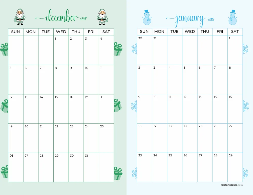 Two Month December January 2027 Calendar Template 07