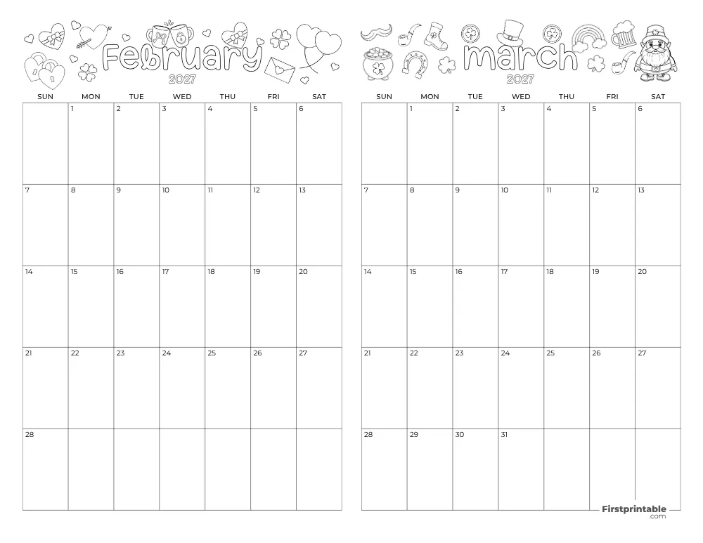 Two Month February March 2027 Calendar Template 04