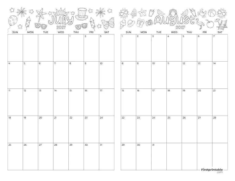 Two Month July August 2027 Calendar Template 04