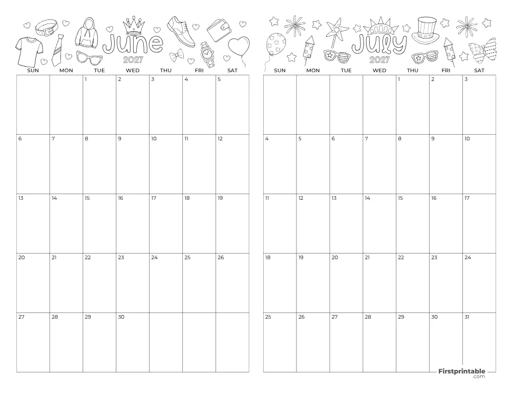 Two Month June July 2027 Calendar Template 04