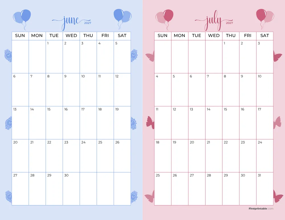 Two Month June July 2027 Calendar Template 07