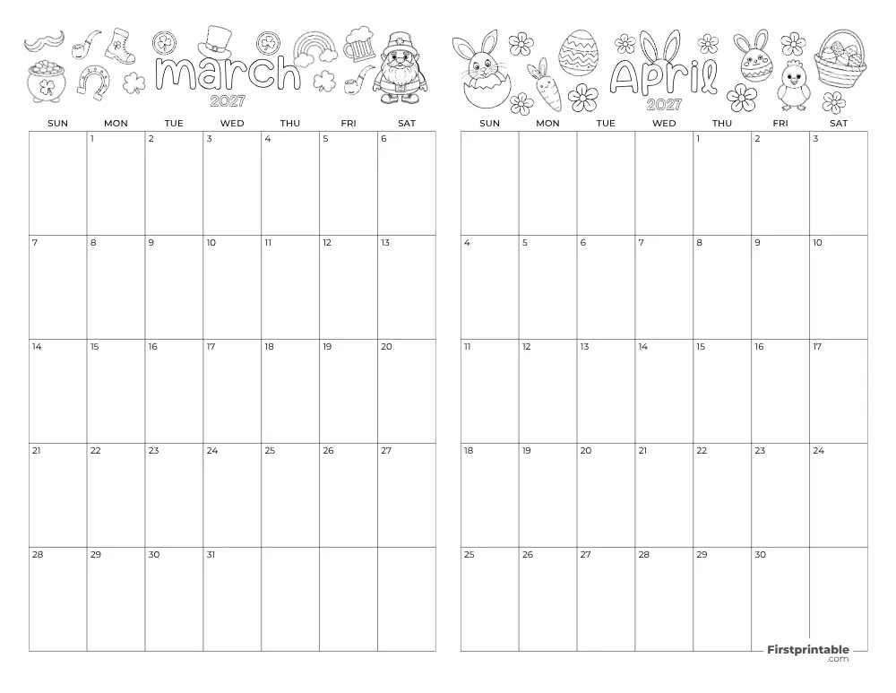 Two Month March April 2027 Calendar Template 04