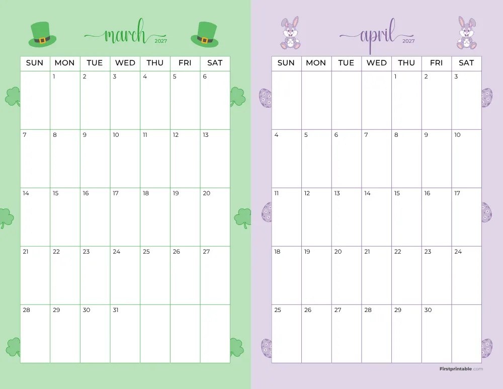 Two Month March April 2027 Calendar Template 07