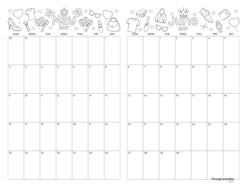 Two Month May June 2027 Calendar Template 04