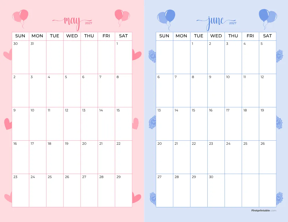 Two Month May June 2027 Calendar Template 07