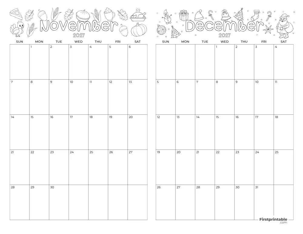 Two Month November December 2027 Calendar Template 04