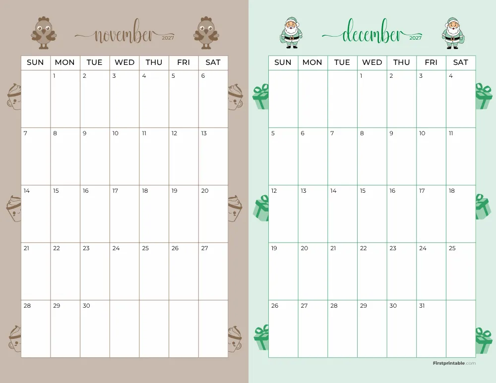 Two Month November December 2027 Calendar Template 07