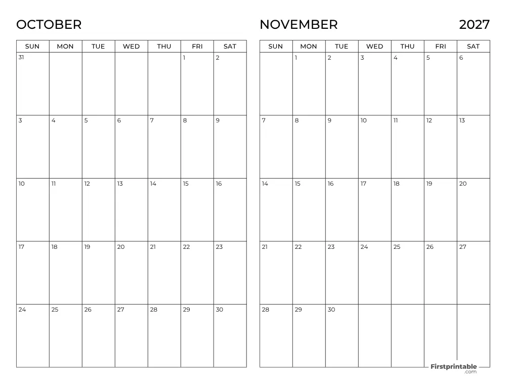Two Month October November 2027 Calendar Template 03