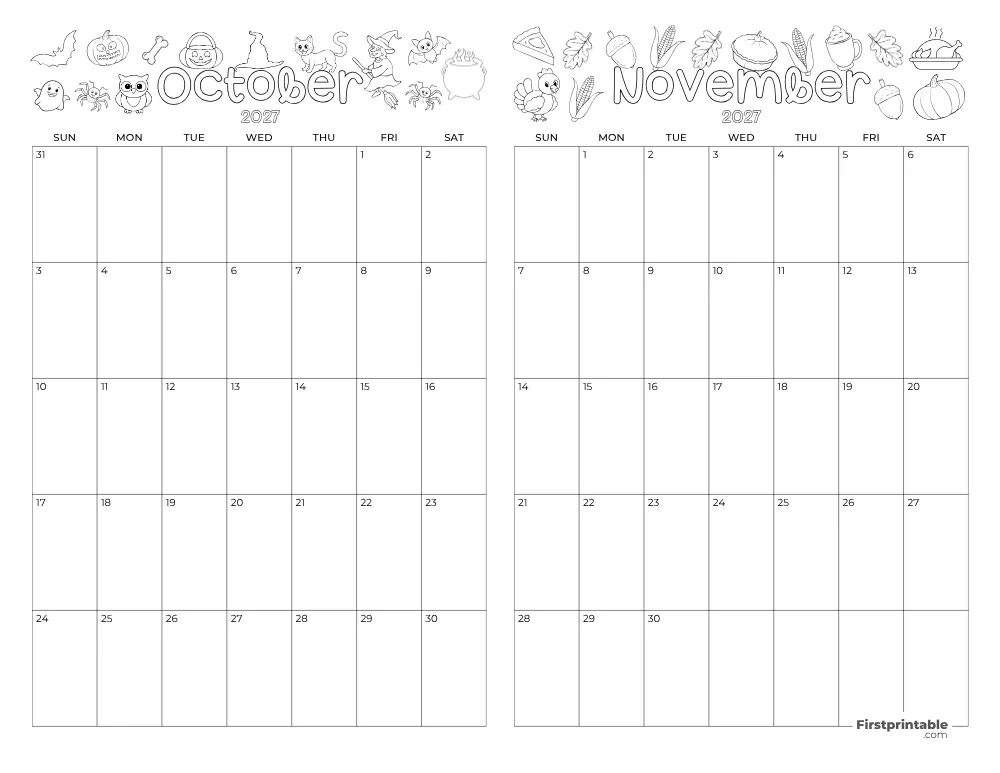 Two Month October November 2027 Calendar Template 04
